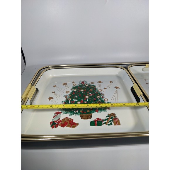VTG 3 Pc Lacquered Merry Christmas Nesting Trays Hand Decorated w/ box Japan - Picture 14 of 16